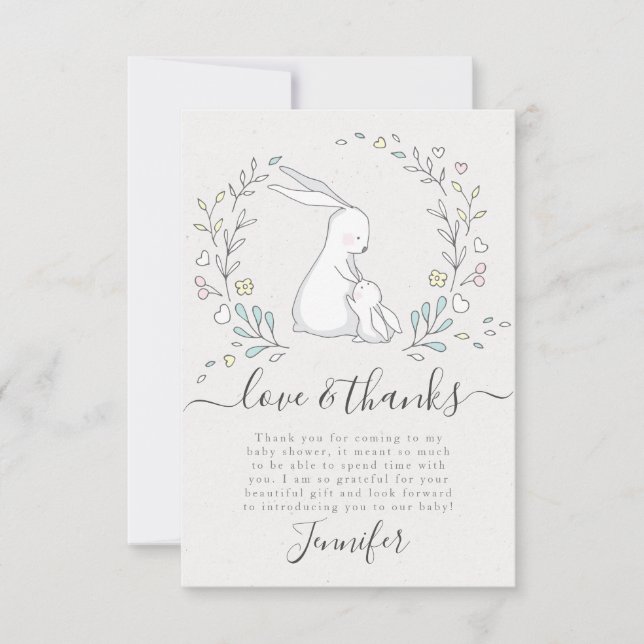 Gender Neutral Bunny Floral Baby Shower Thank You Card (Front)