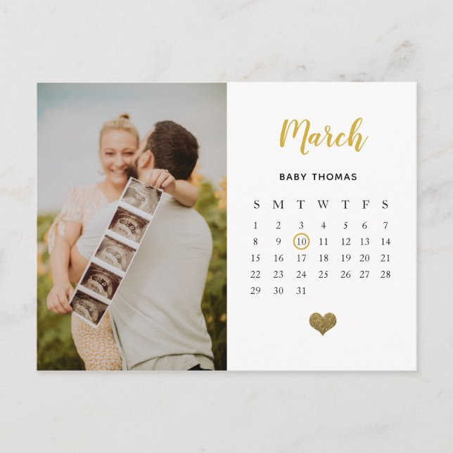 Gender neutral calendar Pregnancy reveal/ birth An Announcement Postcard (Front)