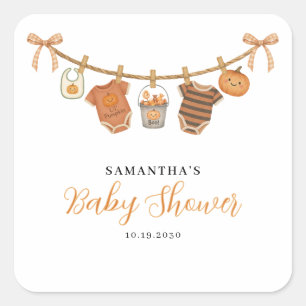 Gender Neutral Clothesline Halloween Baby Shower Square Sticker