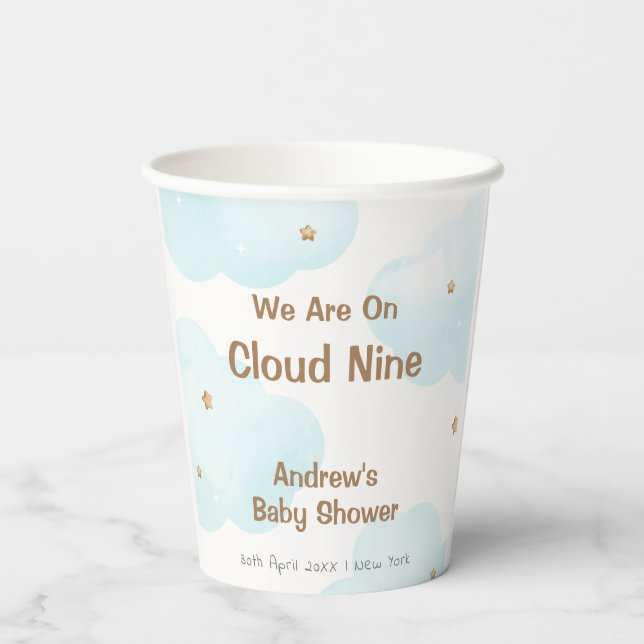 Gender Neutral Cloud Nine Stars Baby Shower Paper Cups (Back)