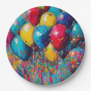 Gender Neutral Colourful Fun Birthday Balloons Paper Plate