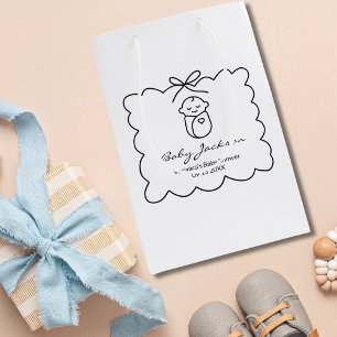 Gender Neutral Cute Baby & Bow Modern Baby Shower Medium Gift Bag