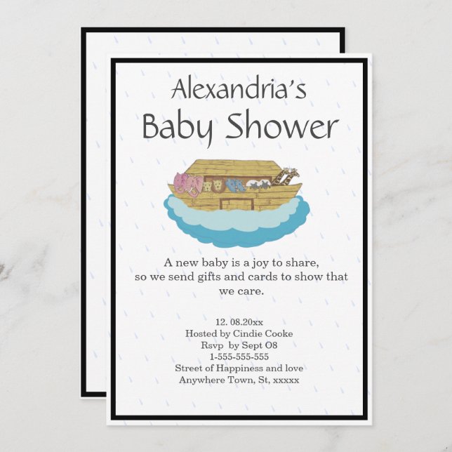 Gender Neutral Cute Baby Shower Ark Invitation (Front/Back)