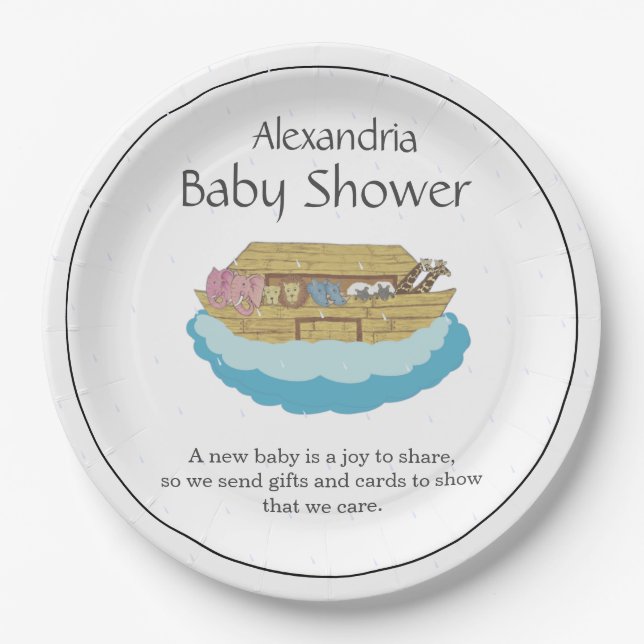 Gender Neutral Cute Baby Shower Ark Paper Plate (Front)