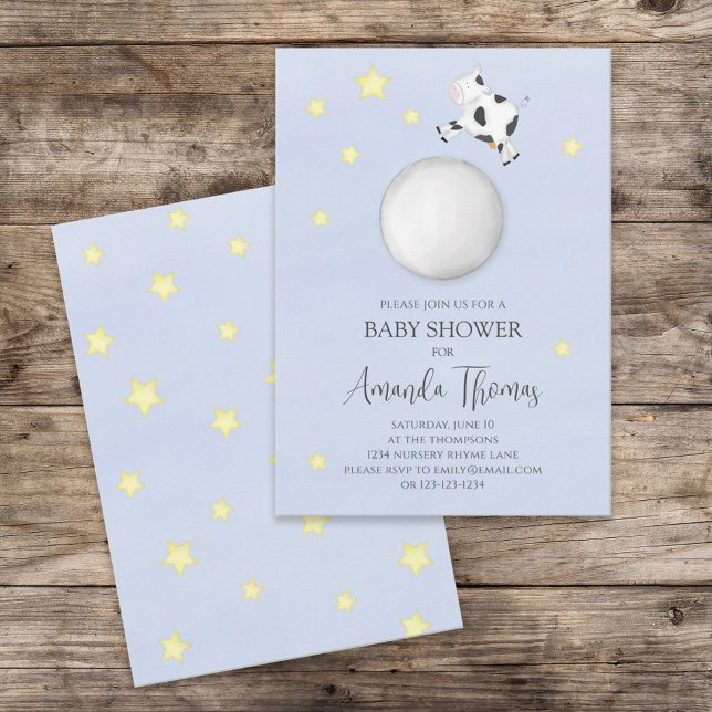 Gender Neutral Cute Cow Jumped Over the Moon Invitation (Creator Uploaded)