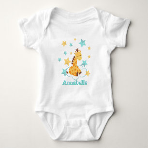 Gender Neutral Cute Giraffe & Stars Baby Monogram Bodysuit