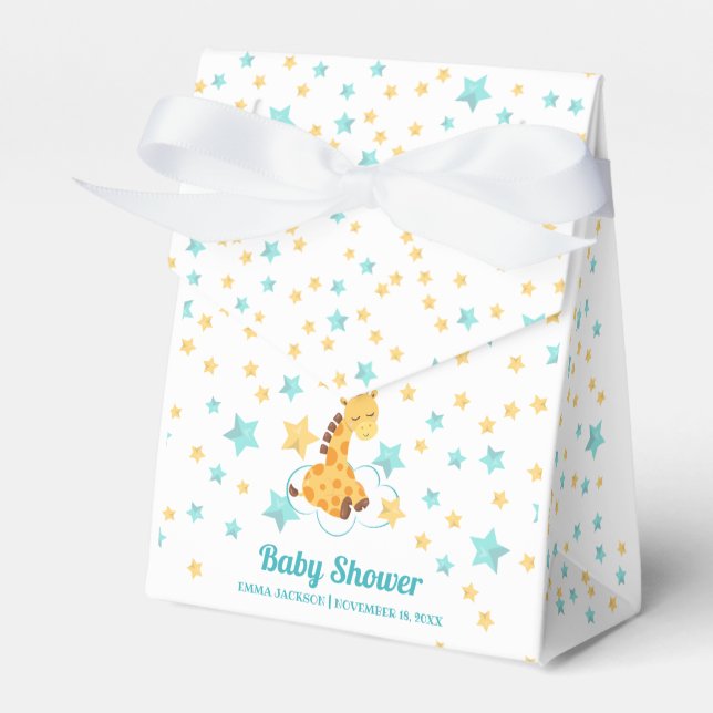 Gender Neutral Cute Giraffe & Stars Baby Shower Favor Box (Front Side)