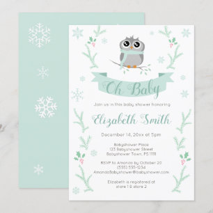 Gender neutral Cute owl winter babyshower Invitation