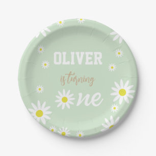 Gender Neutral Daisy 1st Birthday Party Boho White Paper Plate