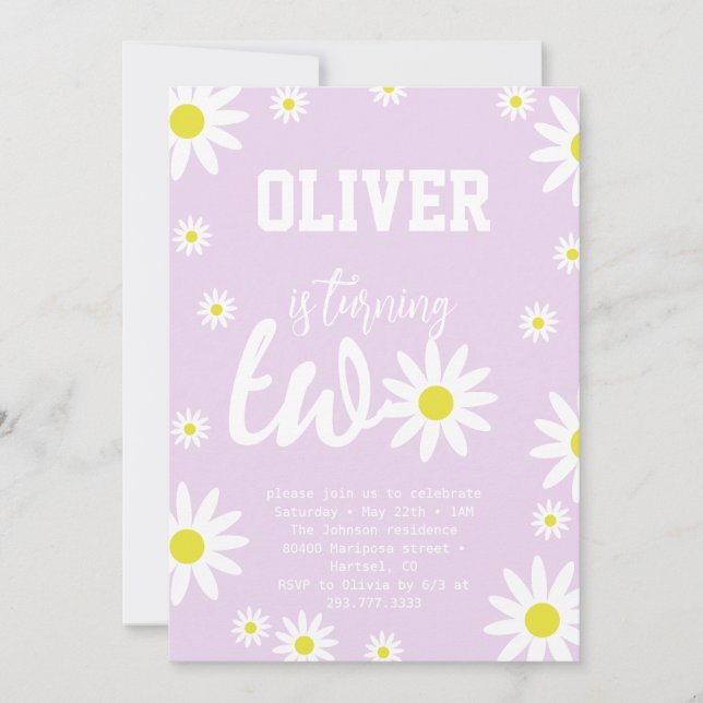 Gender Neutral Daisy 2nd Birthday Party Boho White Invitation (Front)