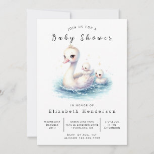 Gender Neutral Digital Swan Baby Shower Invitation