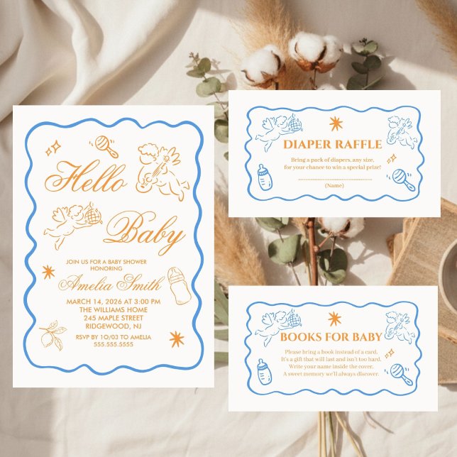 Gender Neutral doodle cupid Baby Shower Invitation (Creator Uploaded)