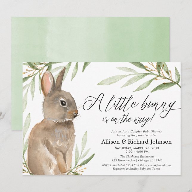 Gender neutral easter bunny couples baby shower invitation (Front/Back)