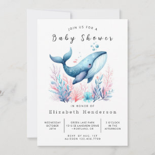 Gender Neutral Editable Whale Baby Shower Invitation
