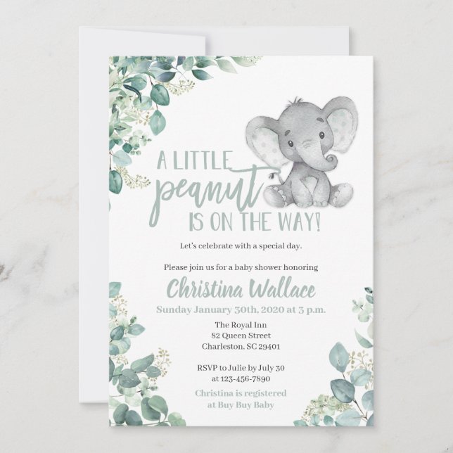 Gender Neutral Elephant Baby Shower Invitations (Front)