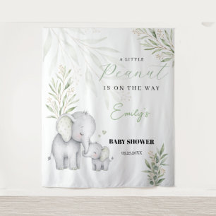 Gender Neutral Elephant Green Baby Shower Backdrop Tapestry