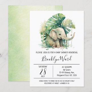 Gender Neutral Elephant Watercolor Baby Shower Invitation