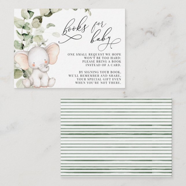 Gender Neutral Eucalyptus Elephant Books For Baby Enclosure Card (Front/Back)