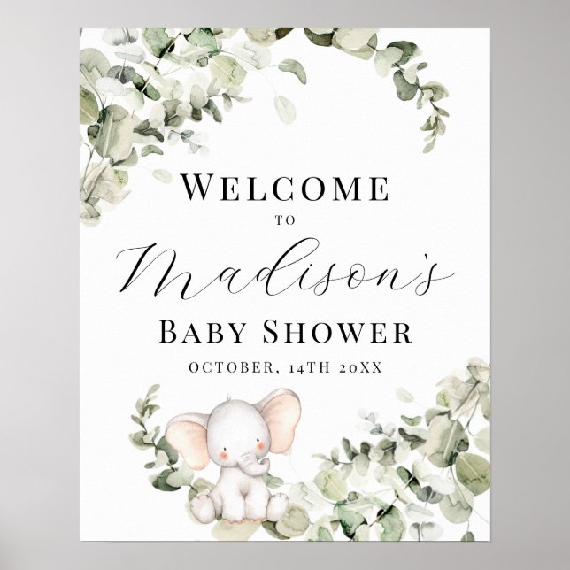 Gender Neutral Eucalyptus Elephant Welcome Sign (Front)