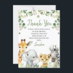 Gender Neutral Eucalyptus Safari Baby Shower Card<br><div class="desc">Gender Neutral Eucalyptus Safari Baby Shower Thank You Card Sweet safari themed baby shower thank you card featuring four cute watercolor safari animals and some grey eucalyptus foliage . All text is editable making this a very flexible template. This safari animals and foliage baby shower invitation is a sweet way...</div>