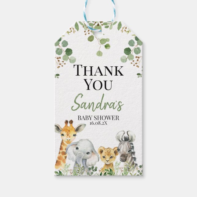 Gender Neutral Eucalyptus Safari Baby Shower Tag (Front)