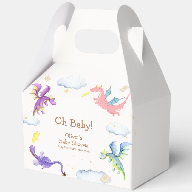 Gender Neutral Fairytale Magic Dragon Baby Shower  Favor Box (Front)