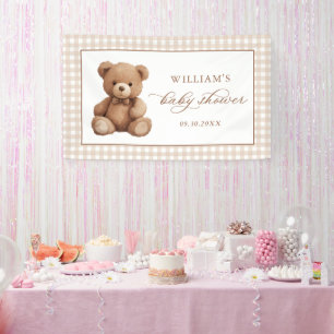 Gender Neutral Gingham Teddy Bear Baby Shower Banner
