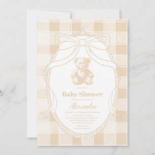 Gender Neutral Gingham Teddy Bear Baby Shower Invitation