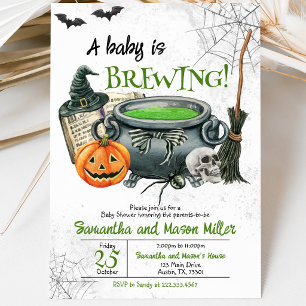 Gender Neutral Green Halloween Baby Shower Invitation