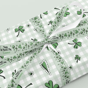Gender Neutral Green Shamrock Heart & Mushroom 3" Grosgrain Ribbon