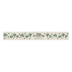 Gender Neutral Green Shamrock Heart & Mushroom 3" Grosgrain Ribbon