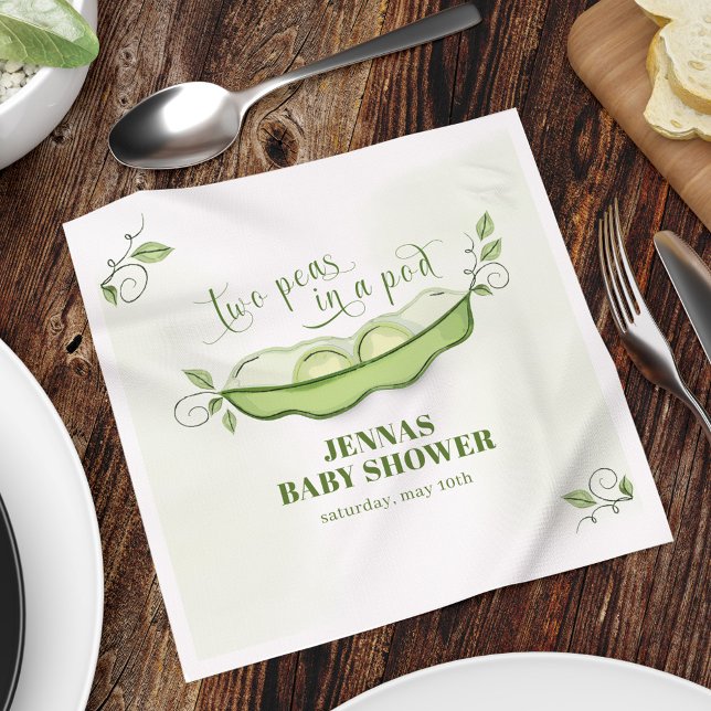 Gender Neutral Green Two Peas in a Pod Napkin (Two peas in a pod custom baby shower napkin.)