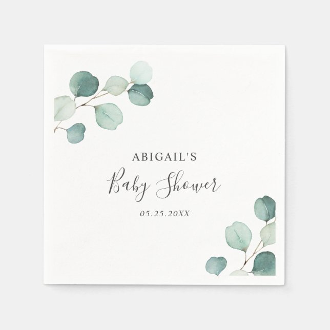 Gender Neutral Greenery Eucalyptus Baby Shower Napkin (Front)