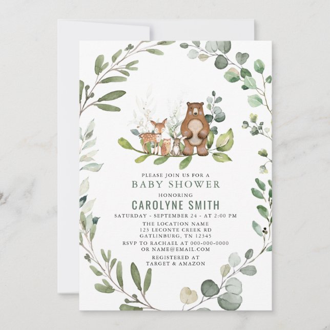 Gender Neutral Greenery Woodland Baby Shower Invitation (Front)