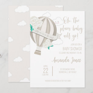 Gender Neutral Hot Air Balloon With Roses Shower Invitation
