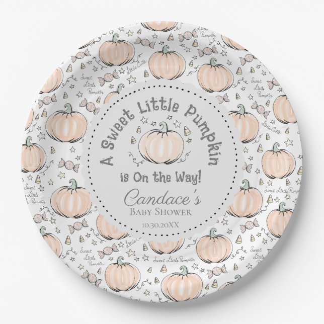 Gender Neutral Little Pumpkin Fall Baby Shower Paper Plate (Front)