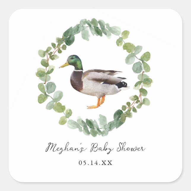 Gender Neutral Mallard Duck Baby Shower  Square Sticker (Front)