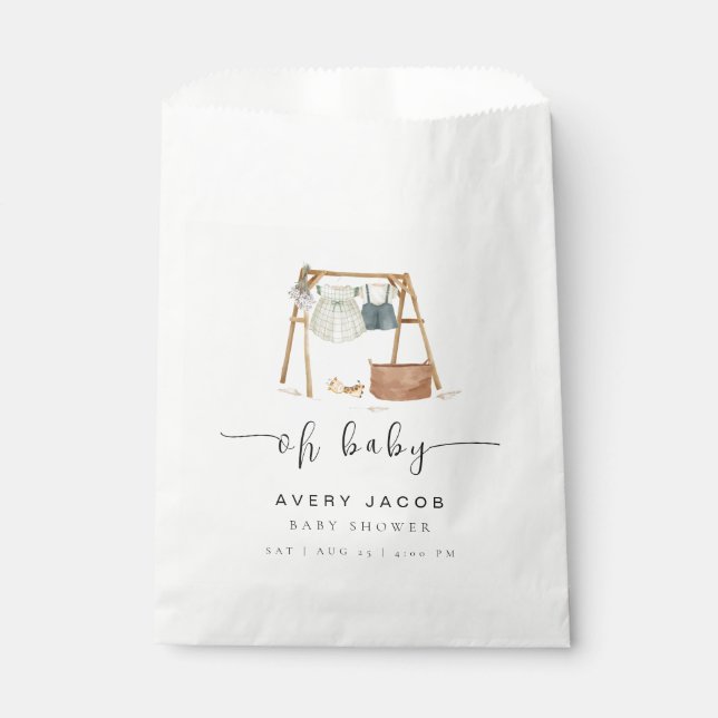 Gender Neutral Minimalist Boho Baby Shower Clothes Favour Bag (Front)