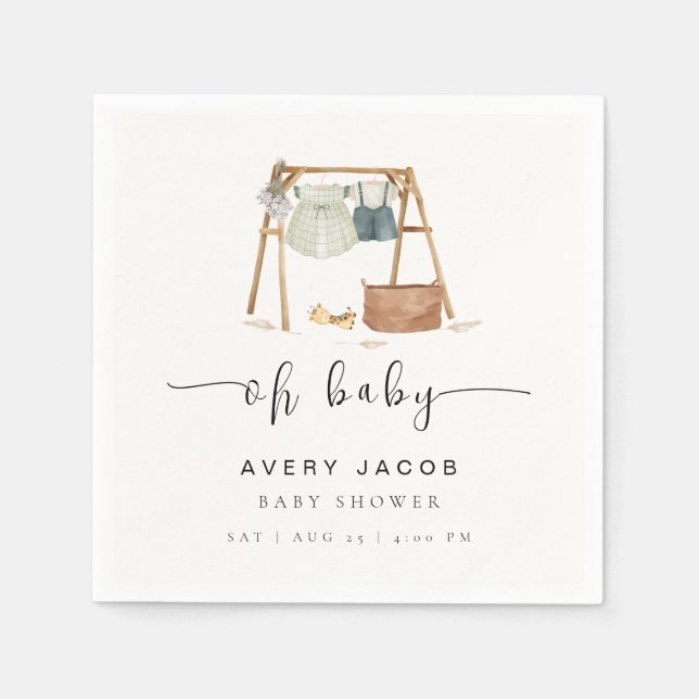 Gender Neutral Minimalist Boho Baby Shower Clothes Napkin (Front)