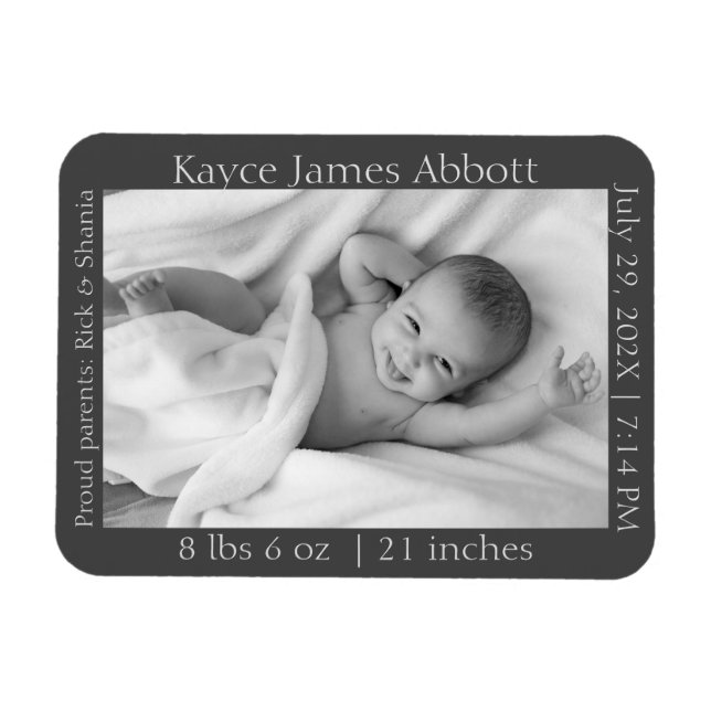 Gender Neutral Minimalist Grey Birth Announcement  Magnet (Horizontal)