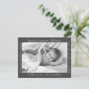 Gender Neutral Minimalist Grey Birth Announcement  Postcard