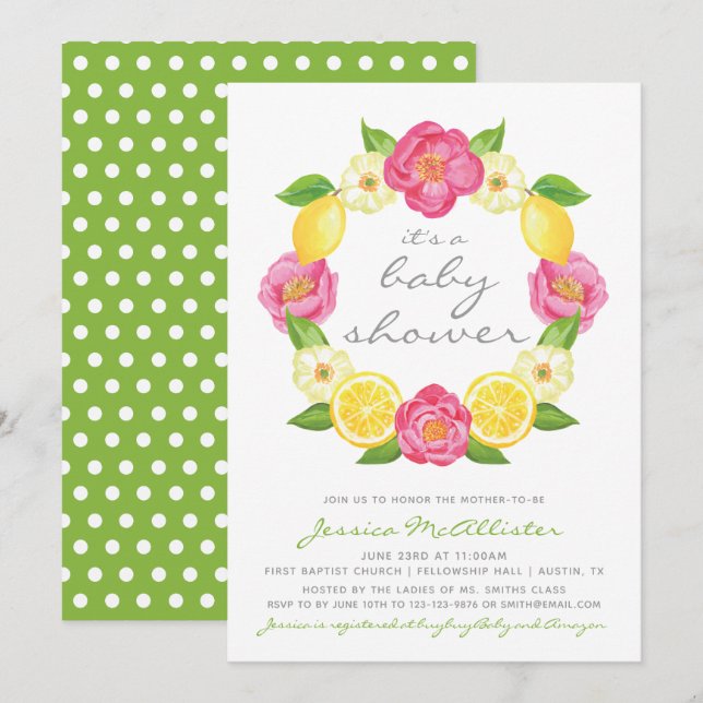 Gender Neutral Modern Lemon Floral Baby Shower Invitation (Front/Back)