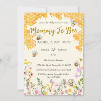 Gender Neutral Mommy to Bee Floral Baby Shower Invitation