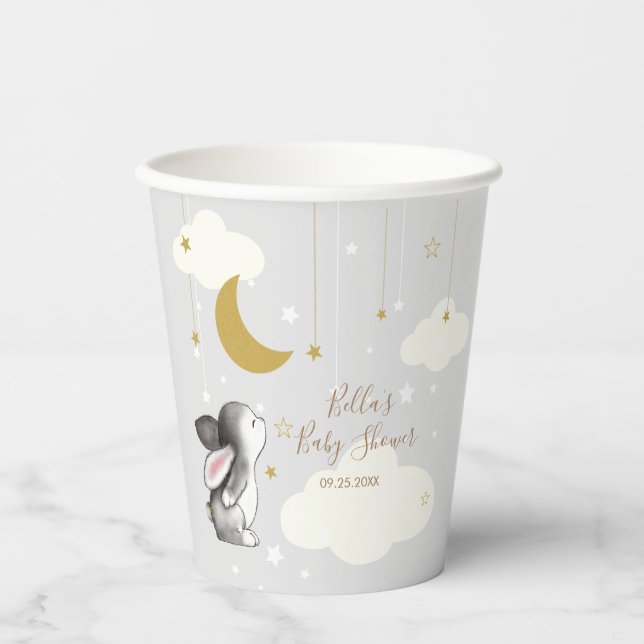 Gender Neutral Moon Star Cloud Baby Shower Paper Cups (Front)