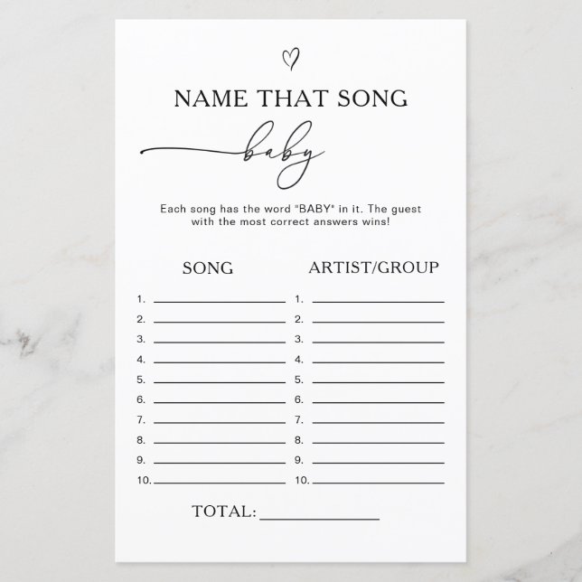 Gender Neutral Name that song baby game (Front)