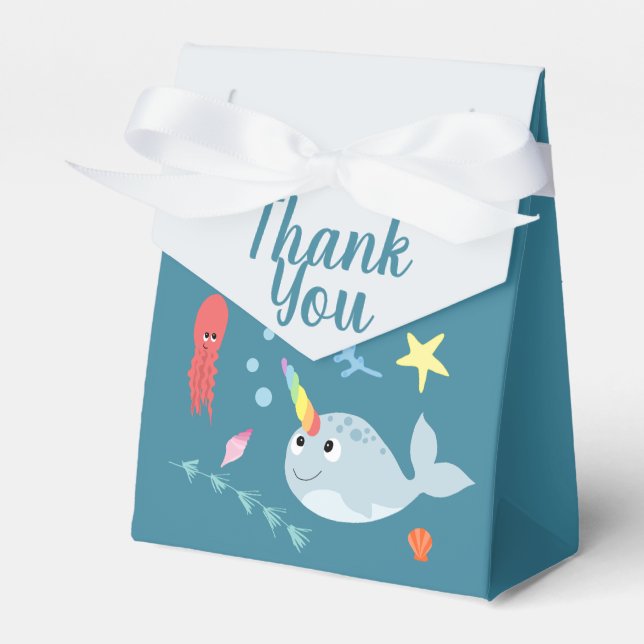 Gender Neutral Narwhal Ocean Baby Shower Favor Box (Front Side)