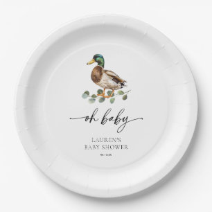 Gender Neutral Oh Baby Mallard Duck Baby Shower Paper Plate