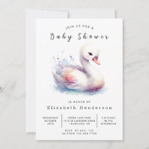 Gender Neutral Online Swan Baby Shower Invitation