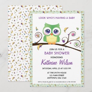 Gender Neutral Owl Baby Shower Celestial Doodles Invitation