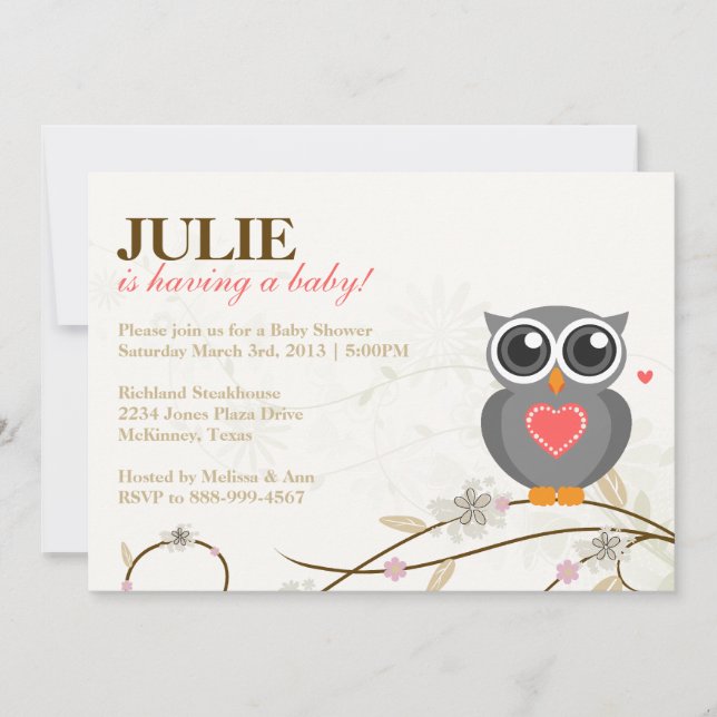 Gender Neutral Owl Baby Shower Invitation (Front)